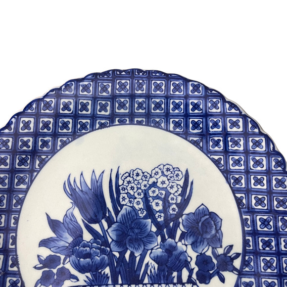 Vintage Chinese Pottery Dinner Plate Blue White Floral Pattern Motif Basket 10" - Picture 2 of 7